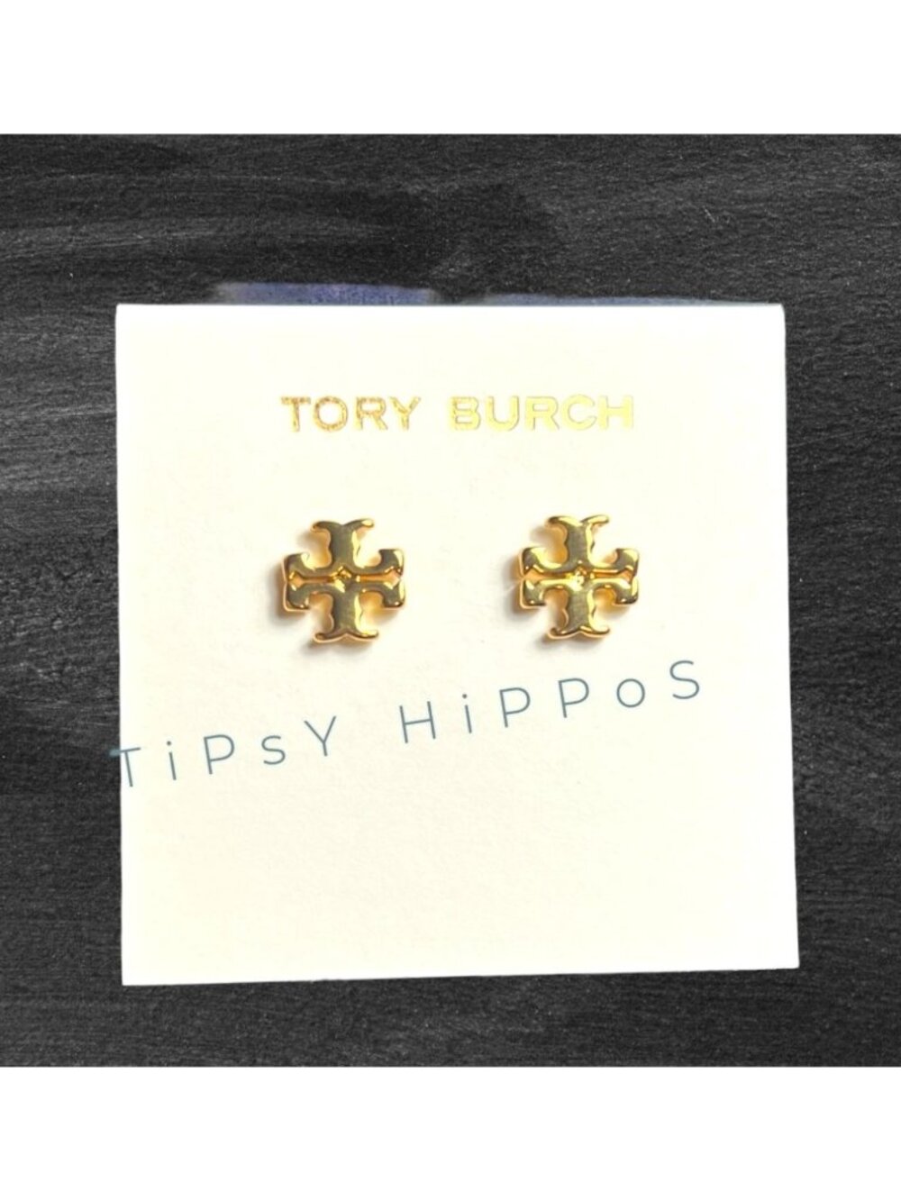 both. Tory Burch Gold Kira Logo Stud Earrings